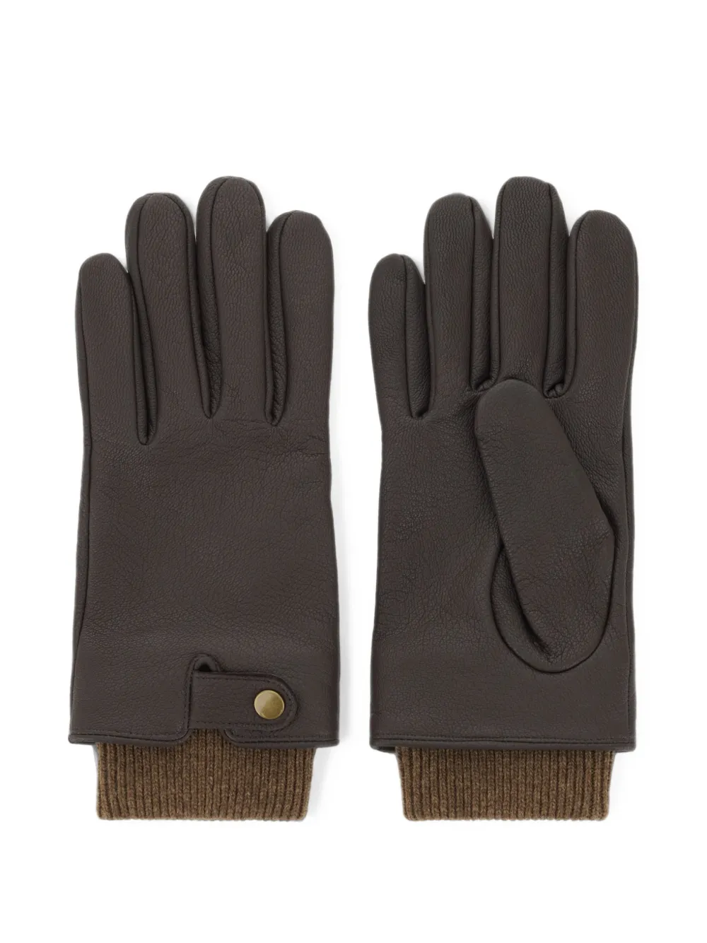 Boggi Milano gloves in grained-leather with knitted fabric detail - Marrone