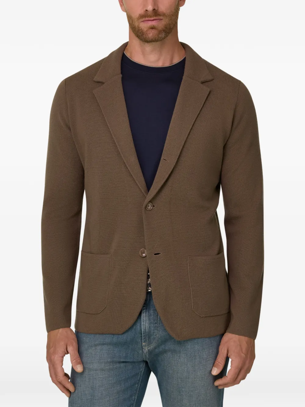 Boggi Milano Gebreid jack van merinowol Bruin