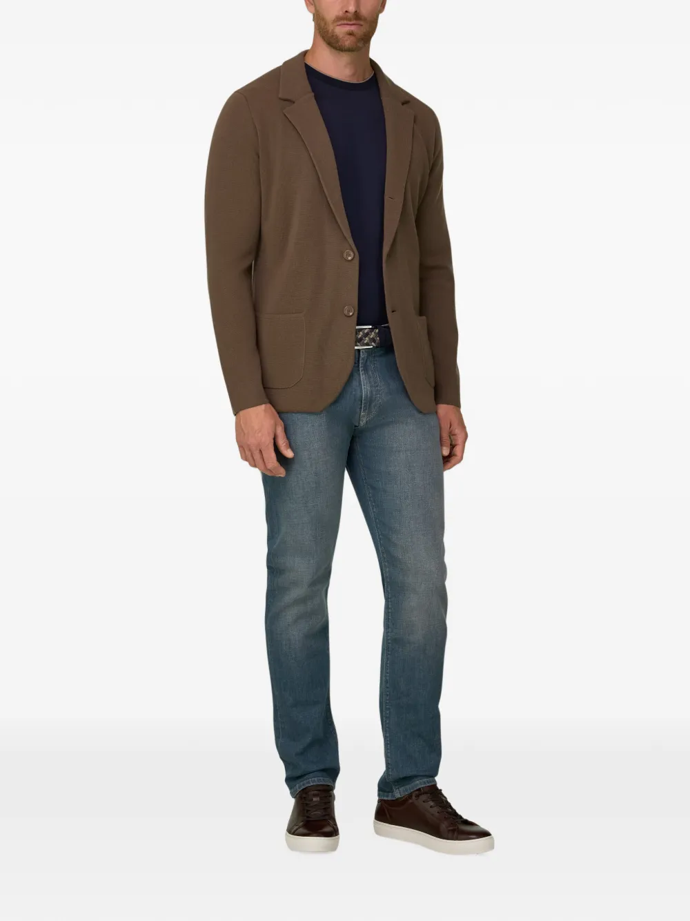 Boggi Milano Gebreid jack van merinowol Bruin
