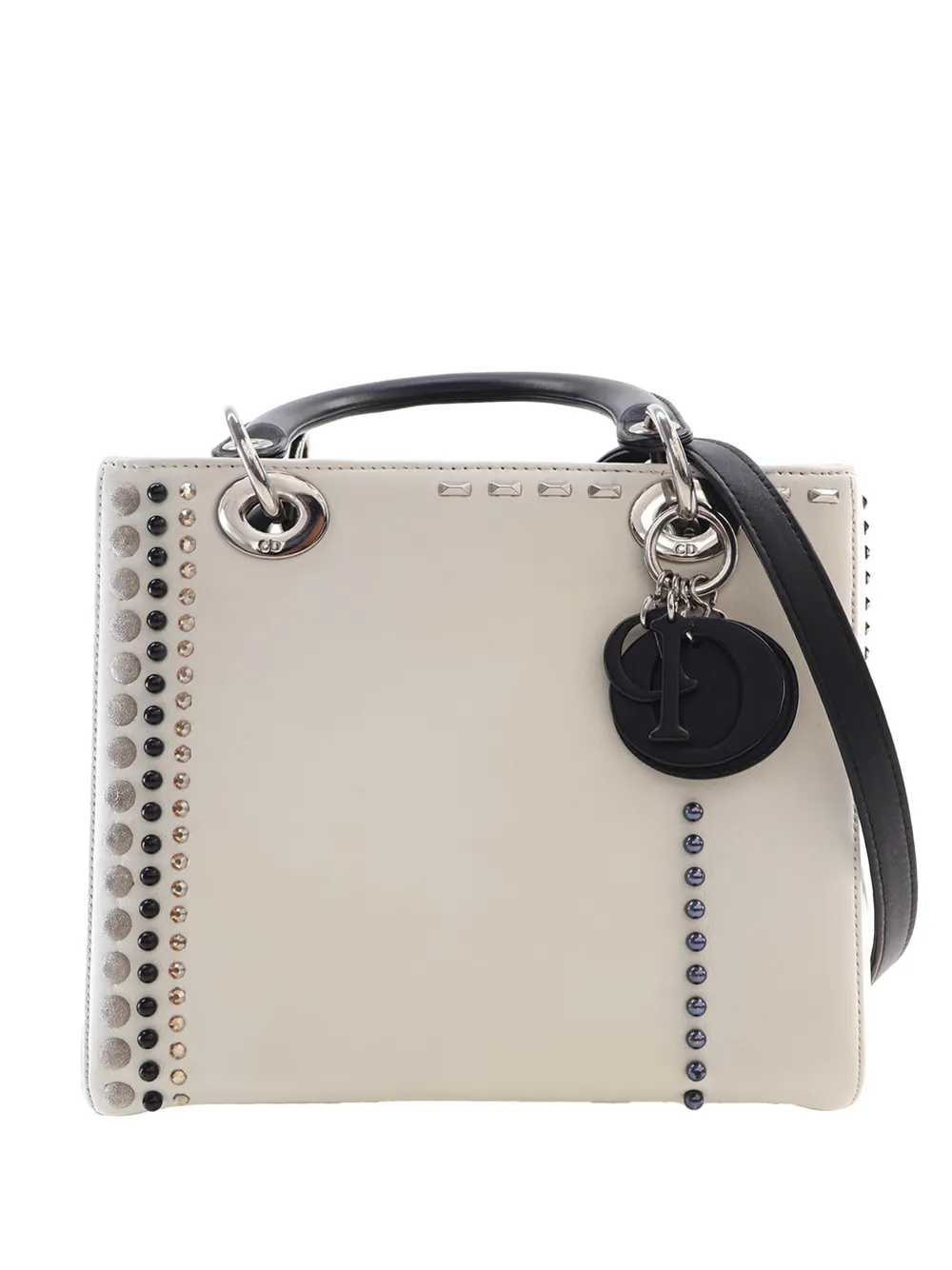Christian Dior Pre-Owned 2012 mittelgroße Lady Dior Satchel-Tasche mit Nieten - Weiß