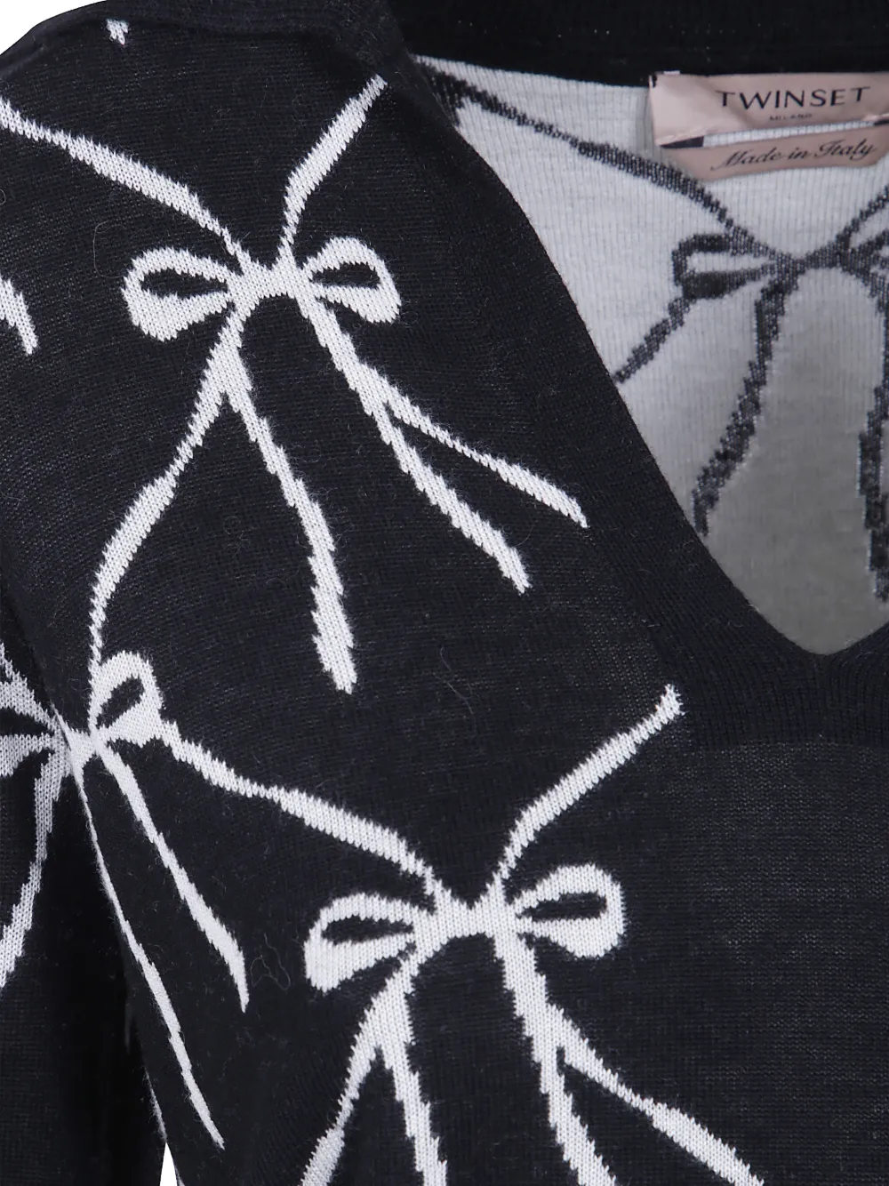 TWINSET bow-print V-neck sweater Zwart