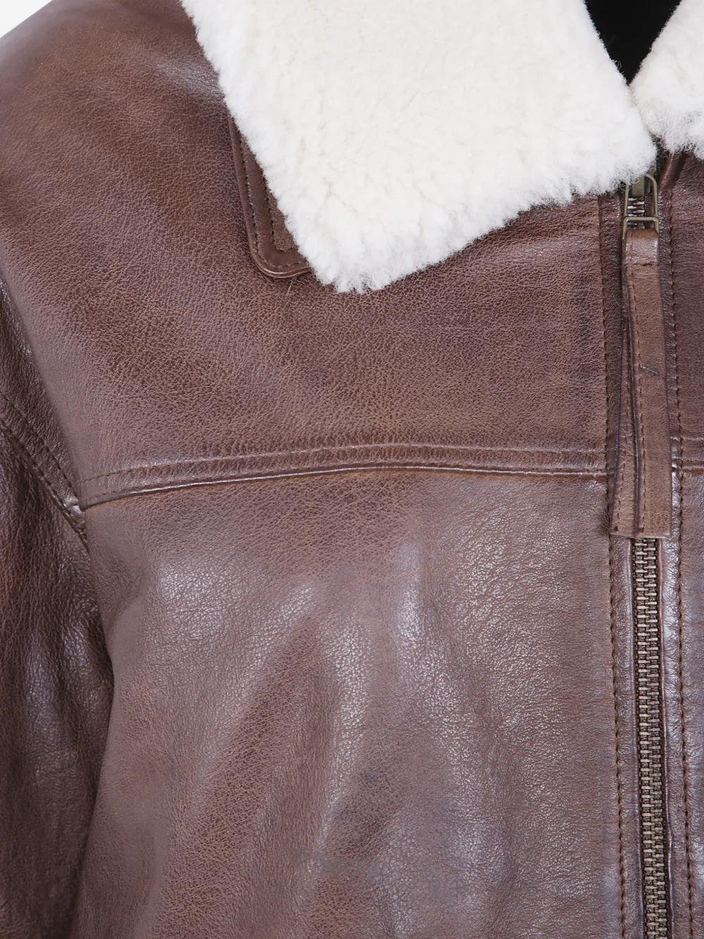 Seventy Leren jack met kraag van imitatielammy Bruin