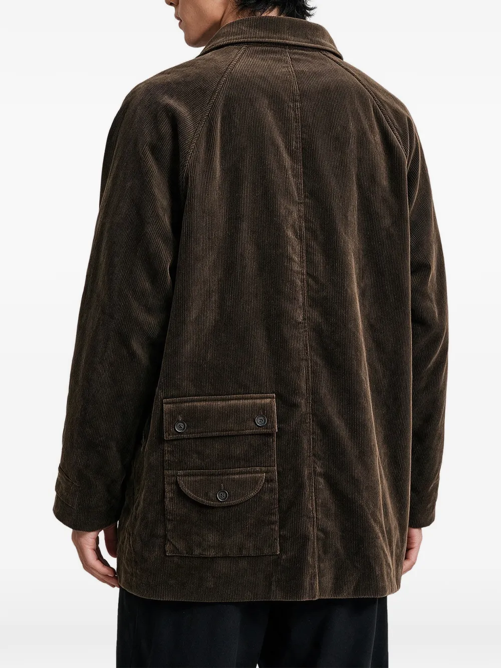 Yohji Yamamoto Jas met enkele rij knopen en ribfluweeltextuur Bruin