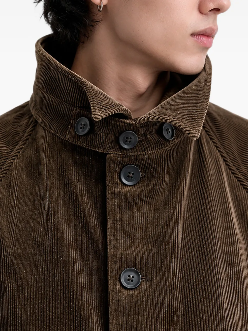 Yohji Yamamoto Jas met enkele rij knopen en ribfluweeltextuur Bruin