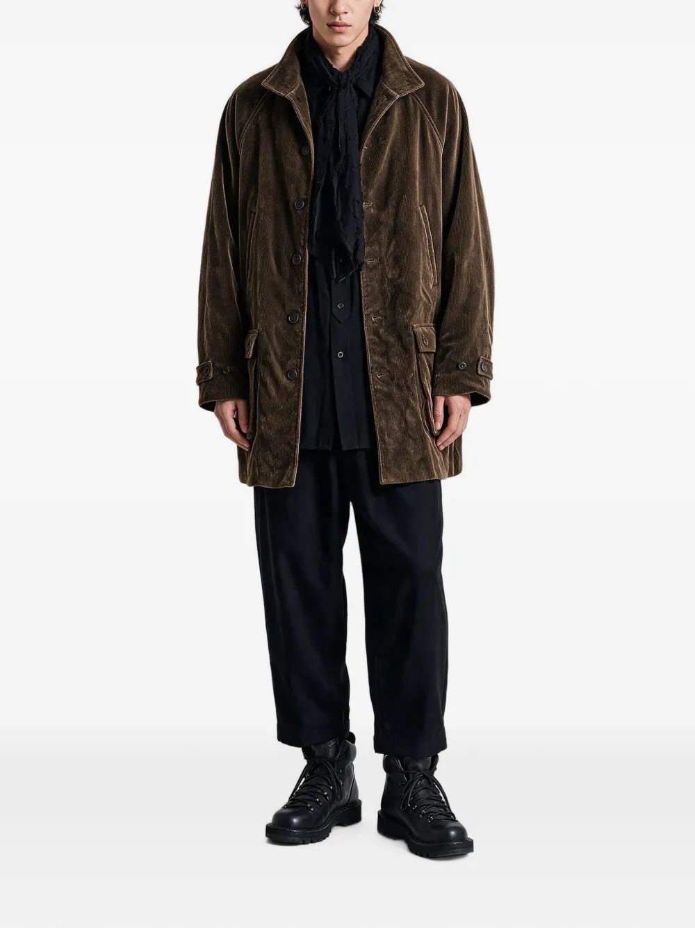 Yohji Yamamoto Jas met enkele rij knopen en ribfluweeltextuur Bruin