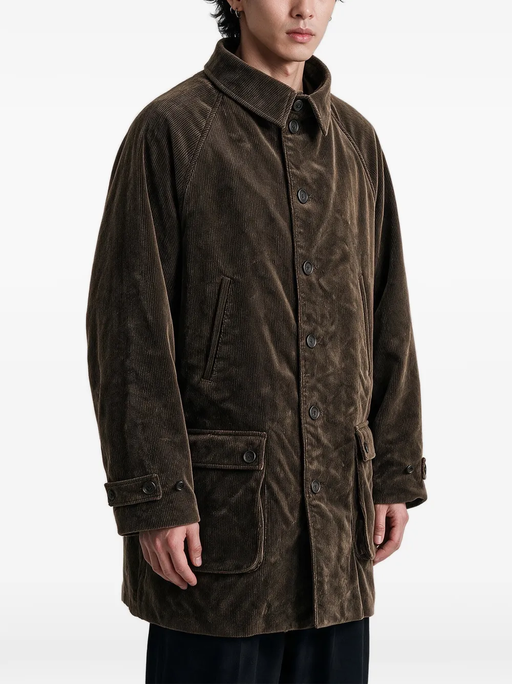 Yohji Yamamoto Jas met enkele rij knopen en ribfluweeltextuur Bruin