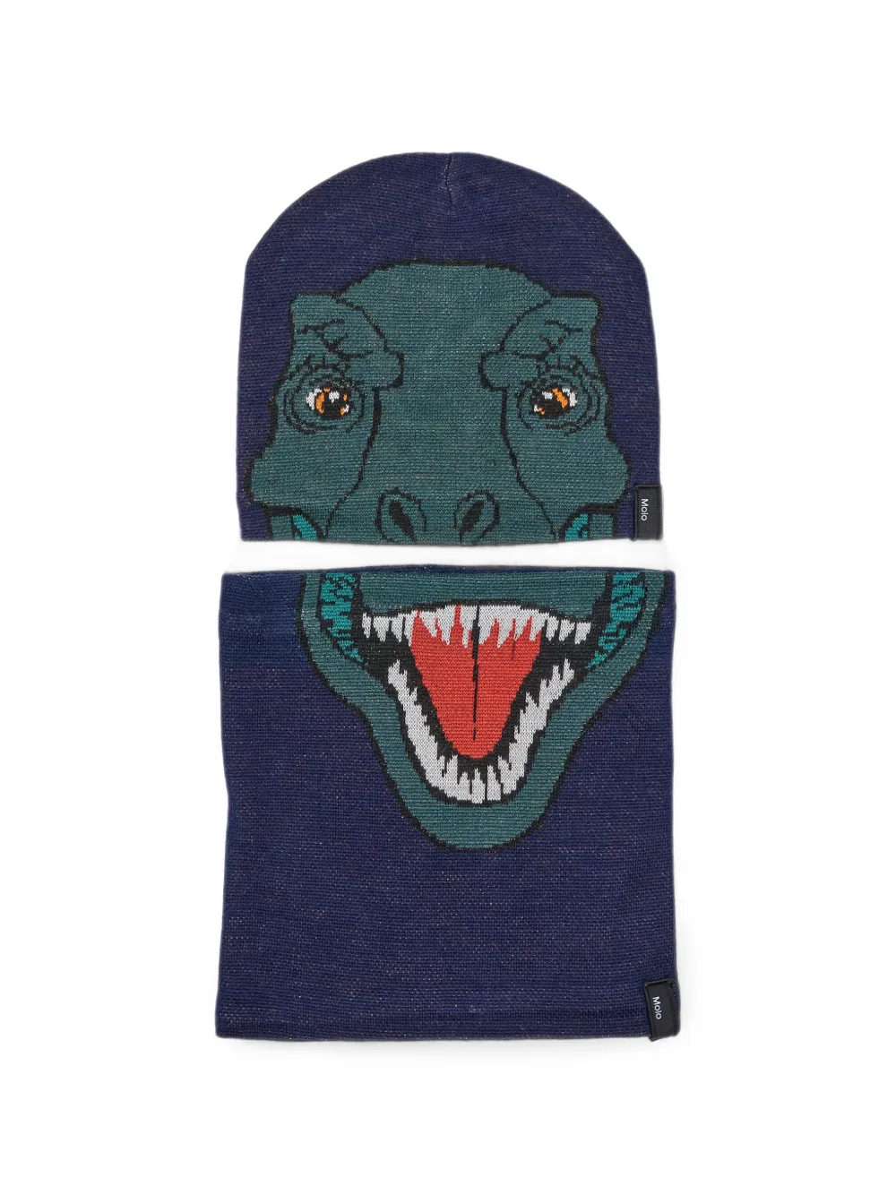 Molo Kleo dinosaur-print beanie hat and scarf - Blu