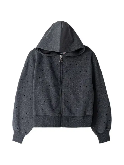 Patrizia Pepe girl rhinestone-embellished zip-up hoodie