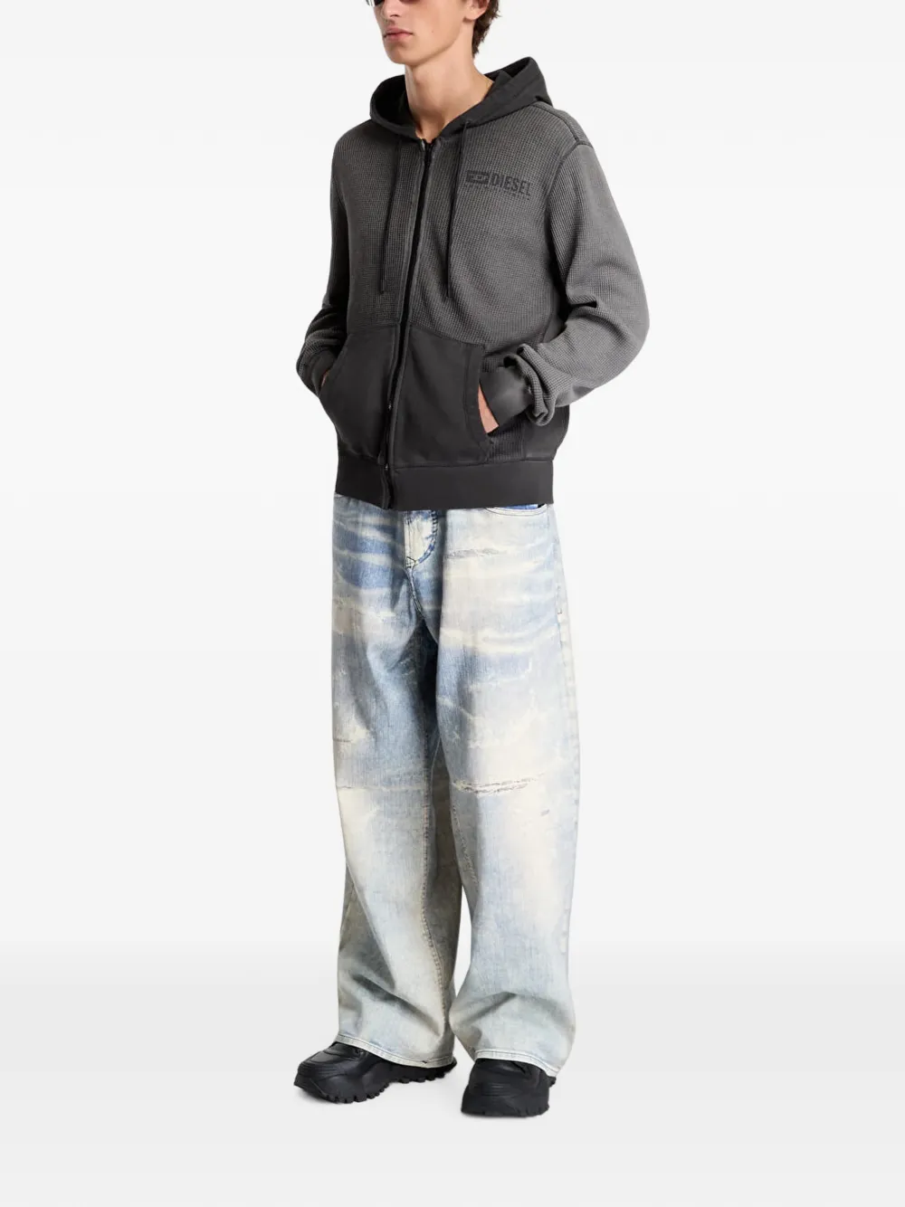 Diesel Hoodie met rits en dégradé-effect Grijs
