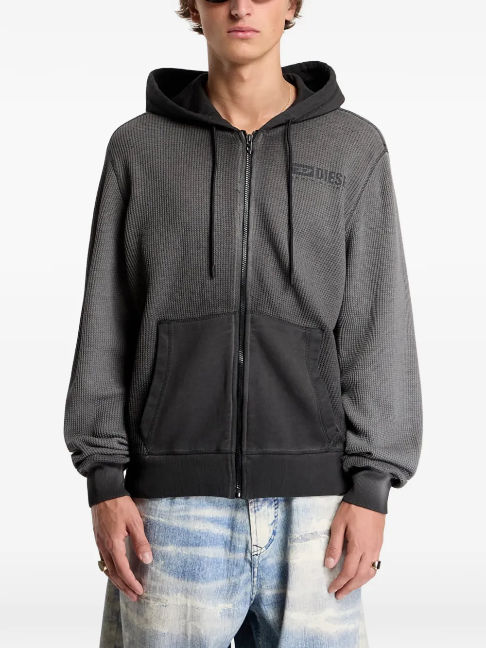 Diesel waffle zip-up hoodie with dégradé effect