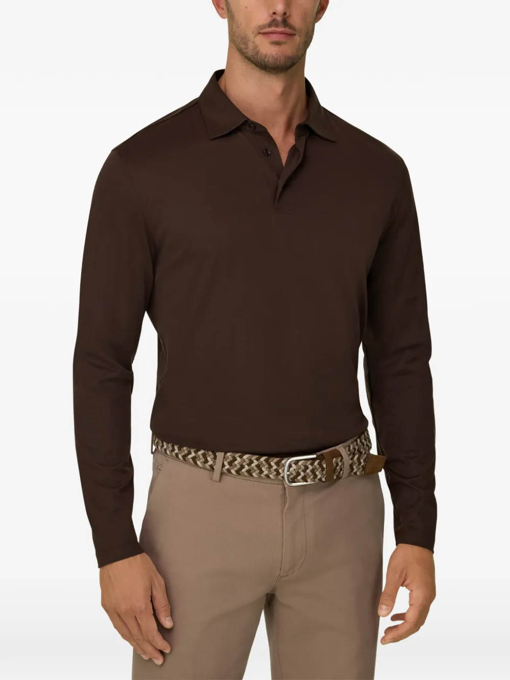 Boggi Milano Poloshirt van katoen en zijde-jersey Bruin