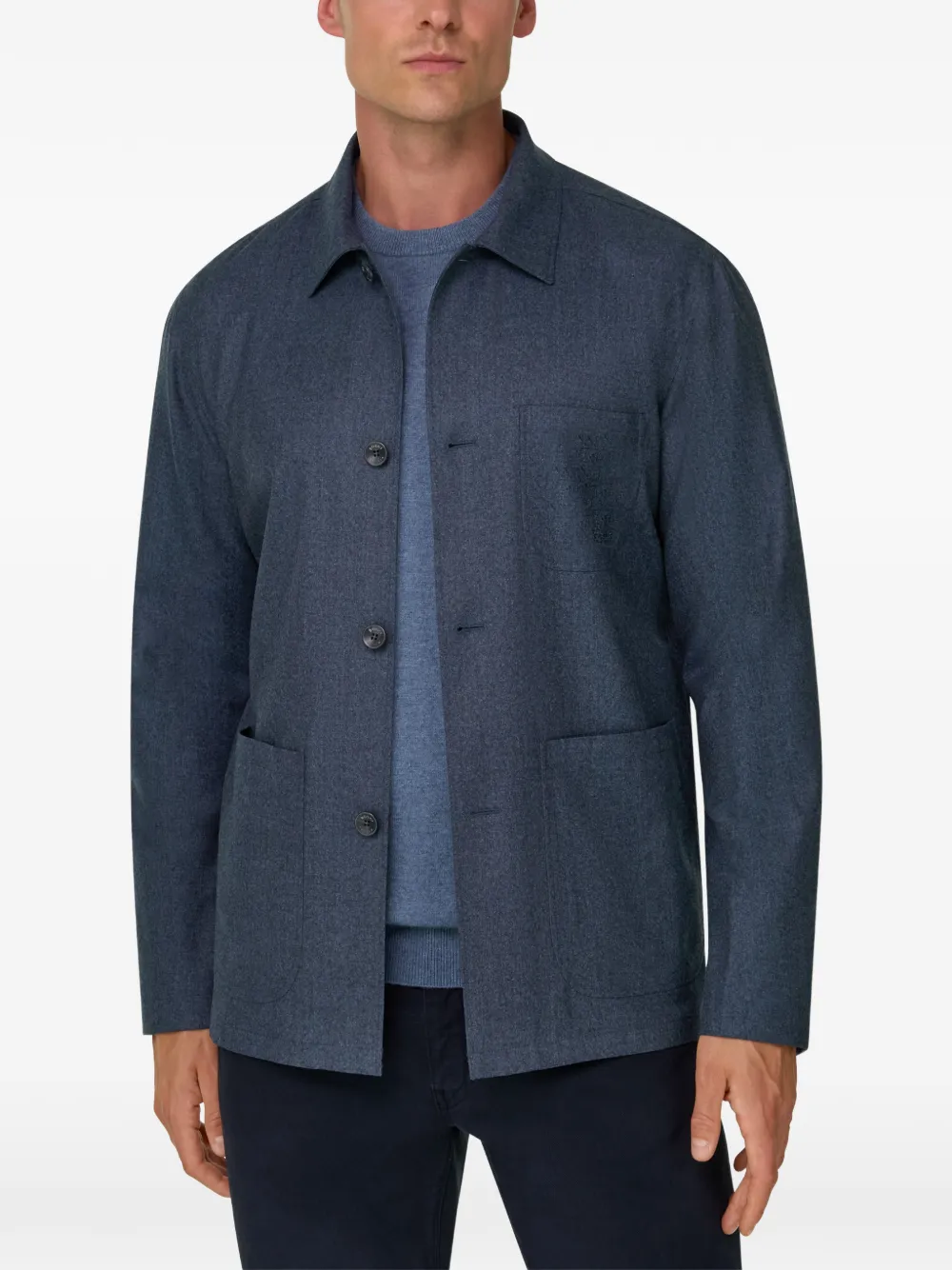 Boggi Milano Shirtjack van wol flanellen mélange Blauw