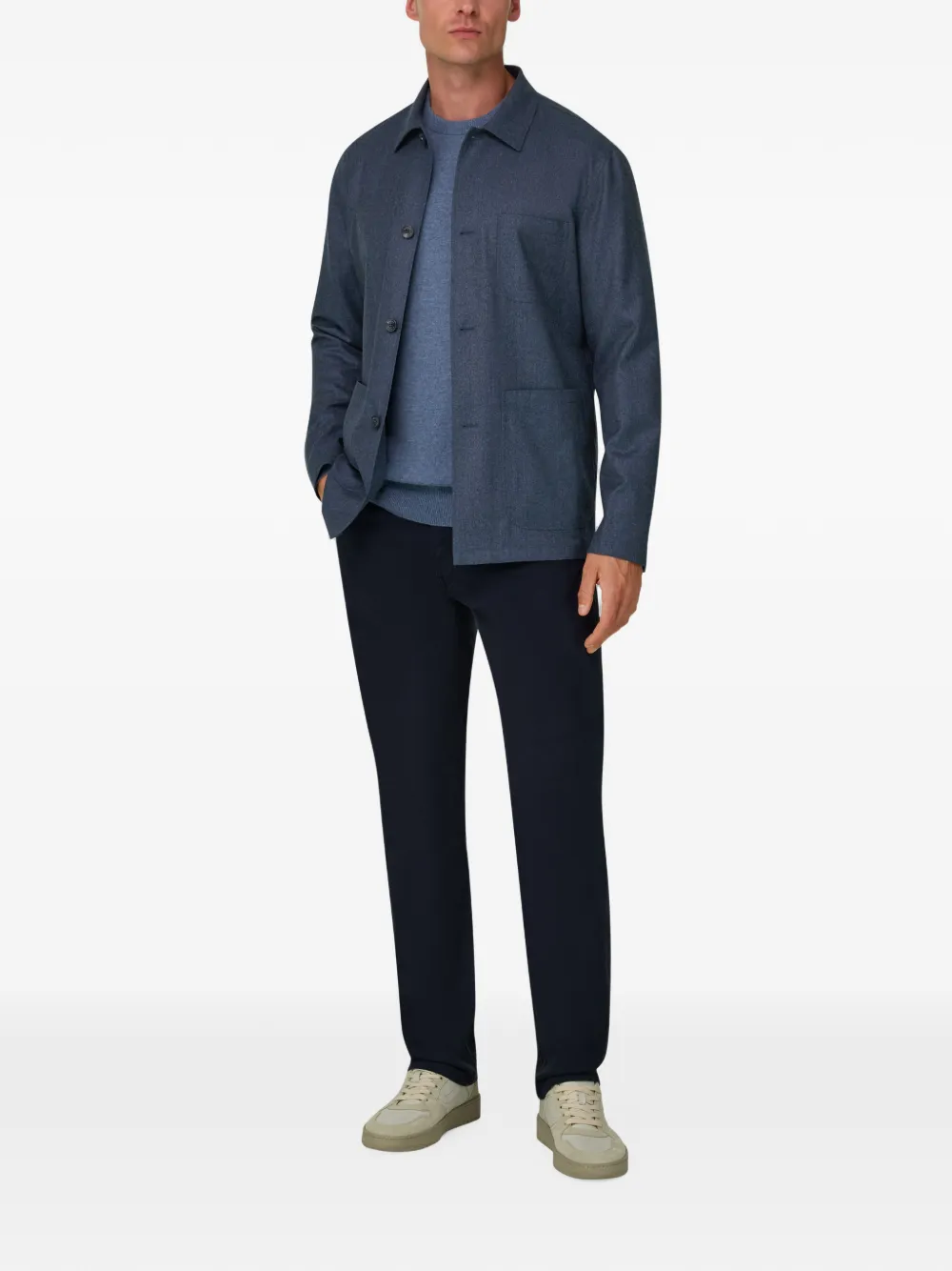 Boggi Milano Shirtjack van wol flanellen mélange Blauw