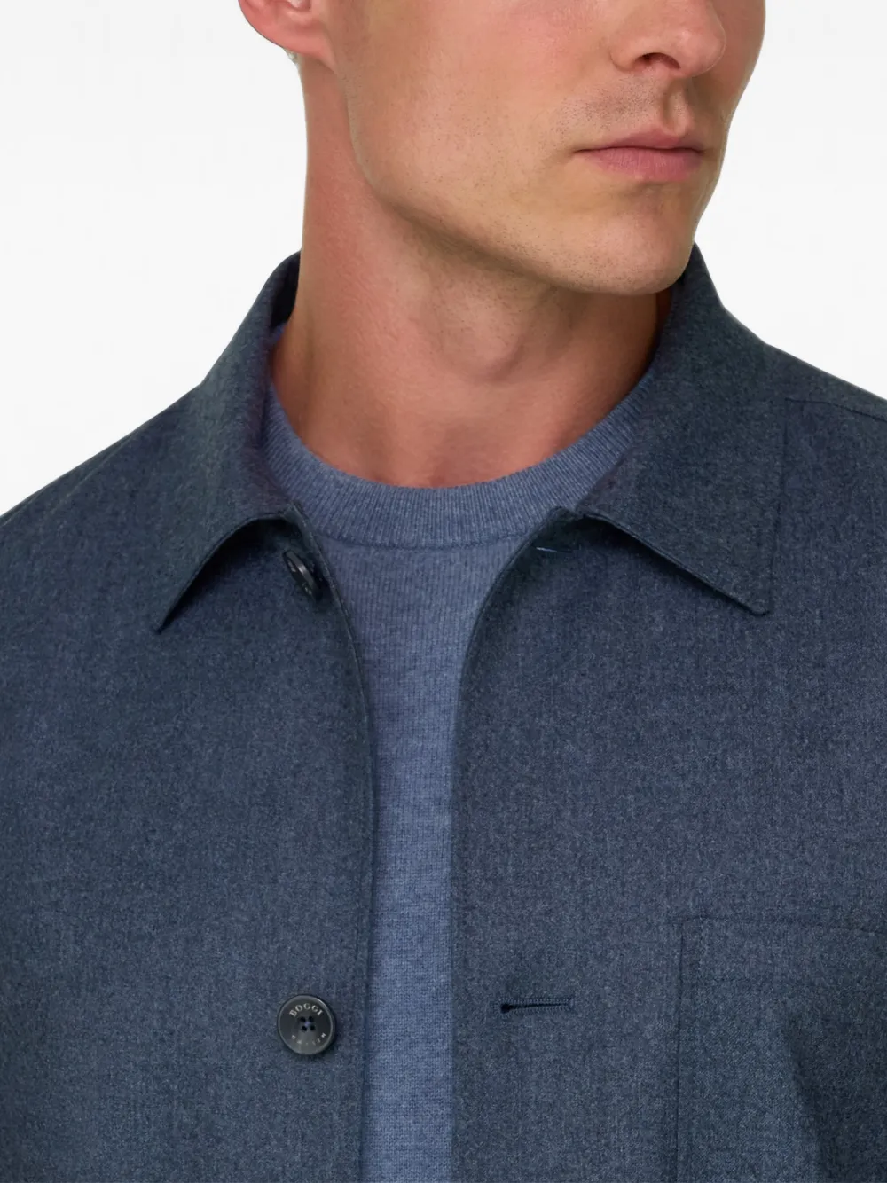 Boggi Milano Shirtjack van wol flanellen mélange Blauw