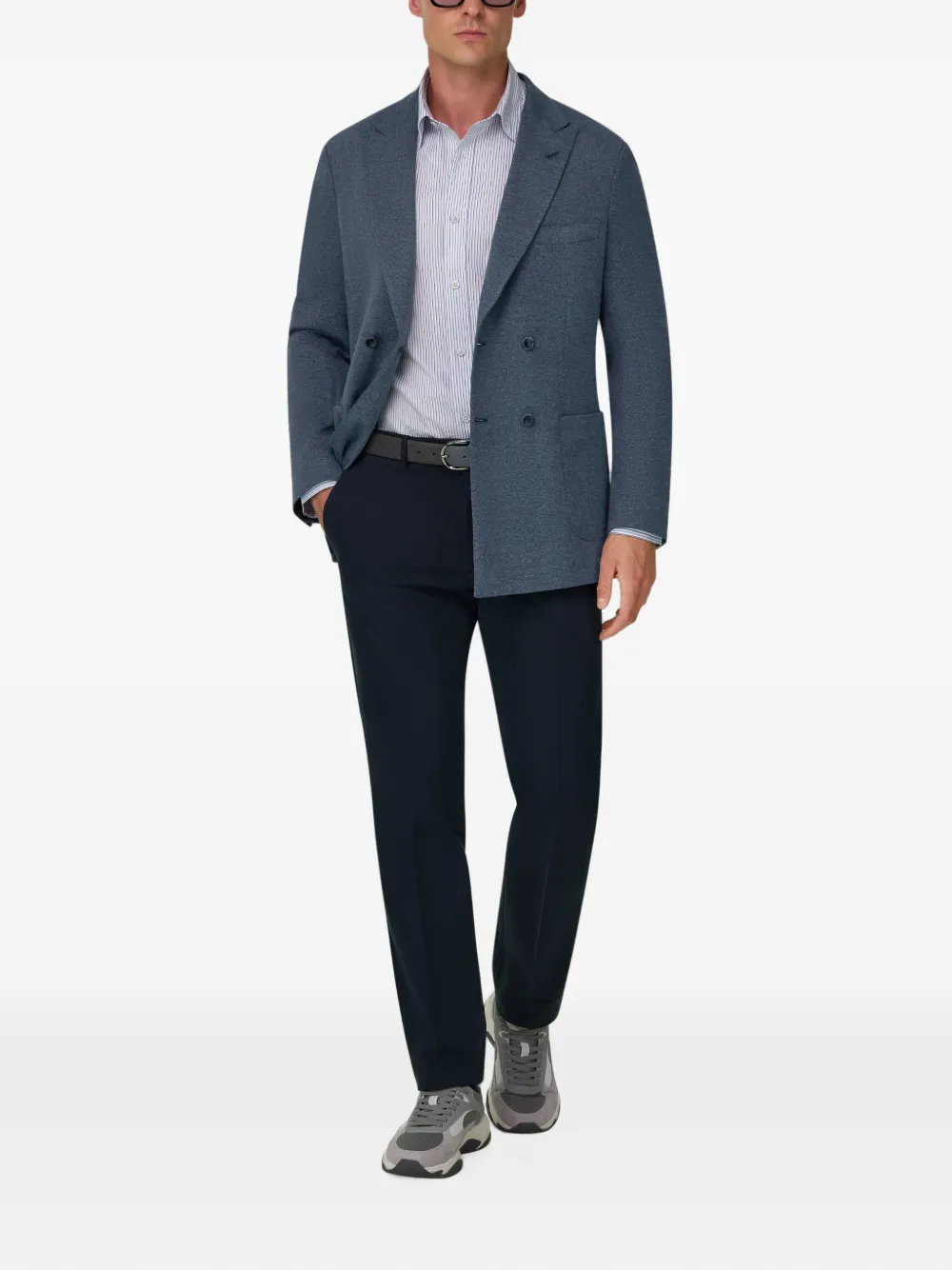 Boggi Milano Brooklyn blazer met dubbele rij knopen en micro-patroon van katoen en wol Blauw