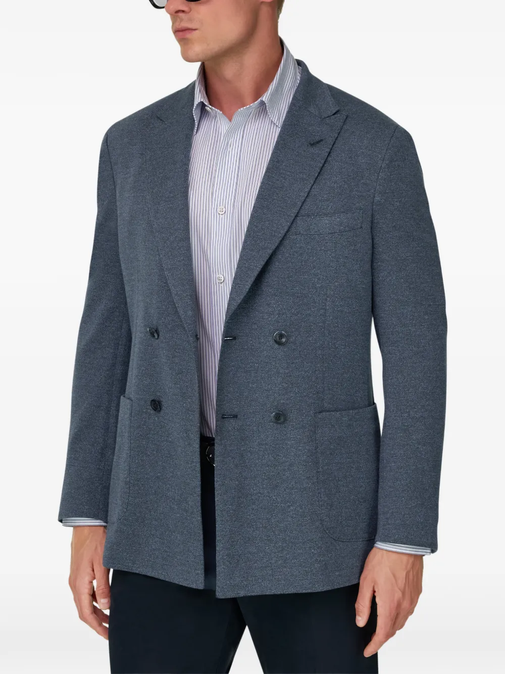 Boggi Milano Brooklyn blazer met dubbele rij knopen en micro-patroon van katoen en wol Blauw