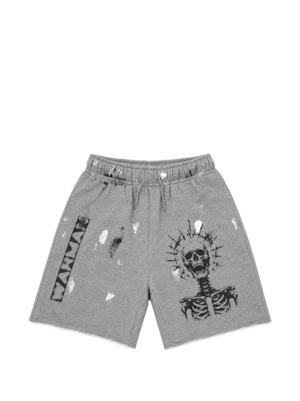 WARMAN paint-splatter skull-print shorts
