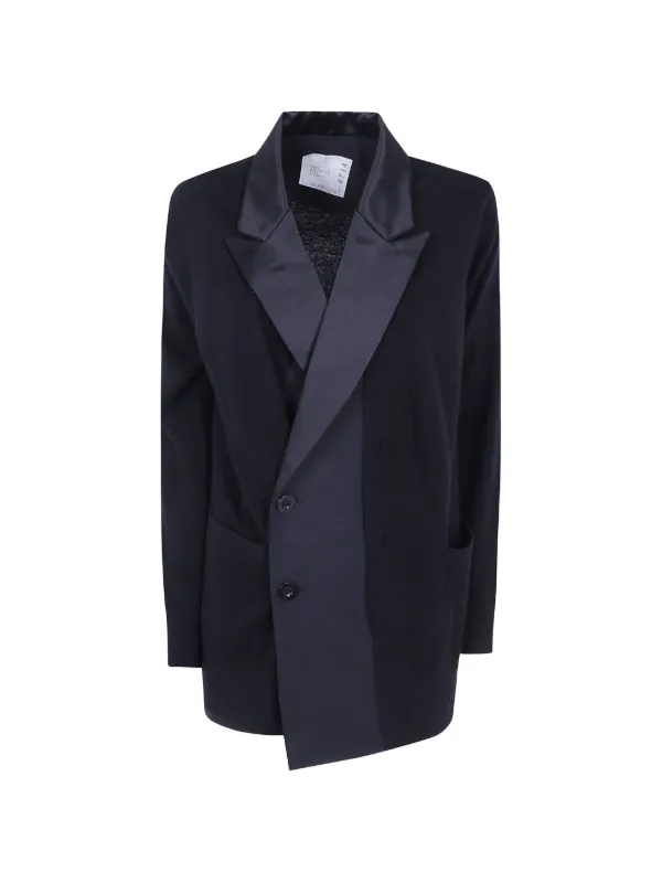 Sacai Satin-lapel Cardigan in Black