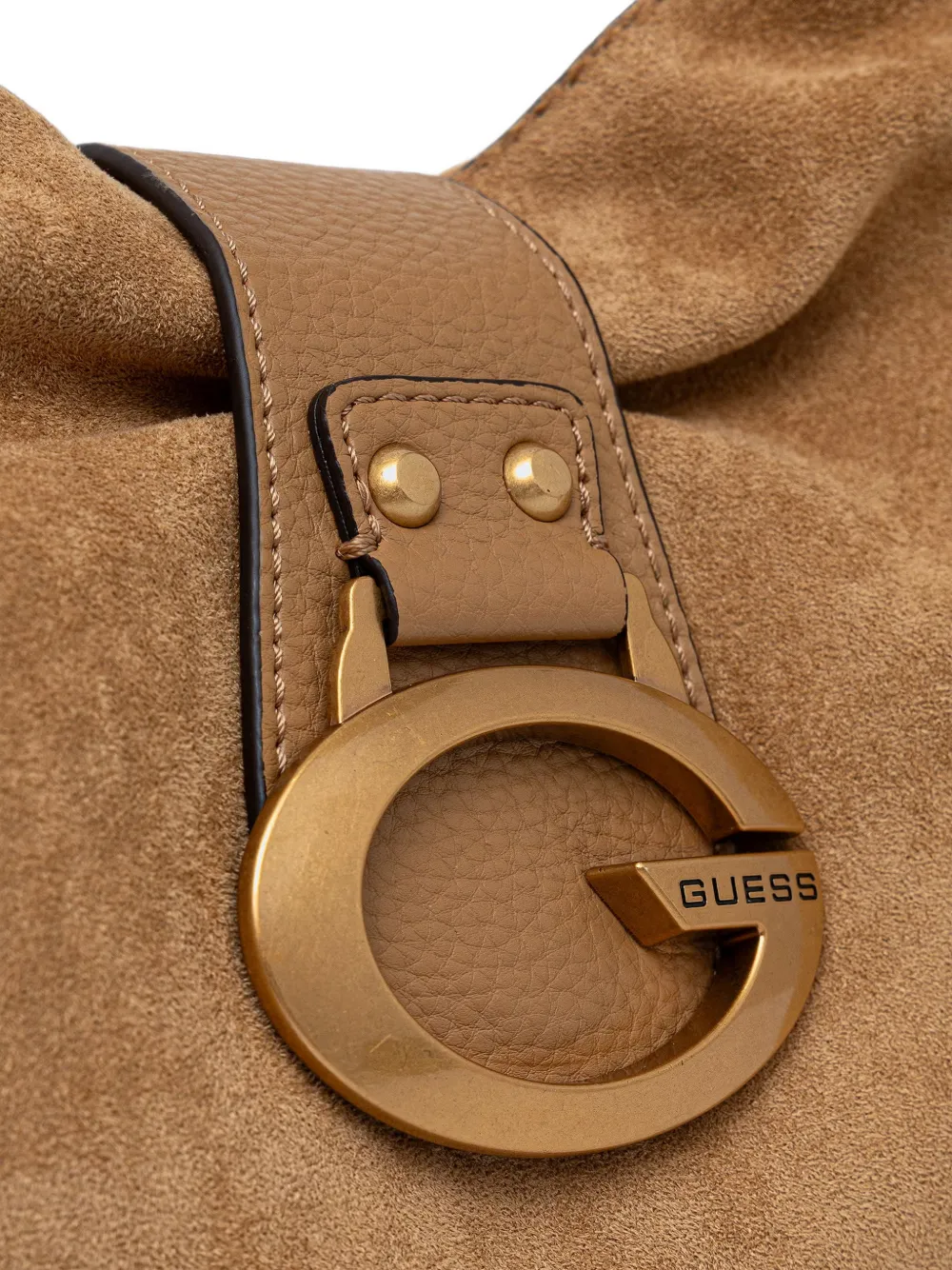 GUESS USA Camden suède shopper met logo-plakkaat Bruin