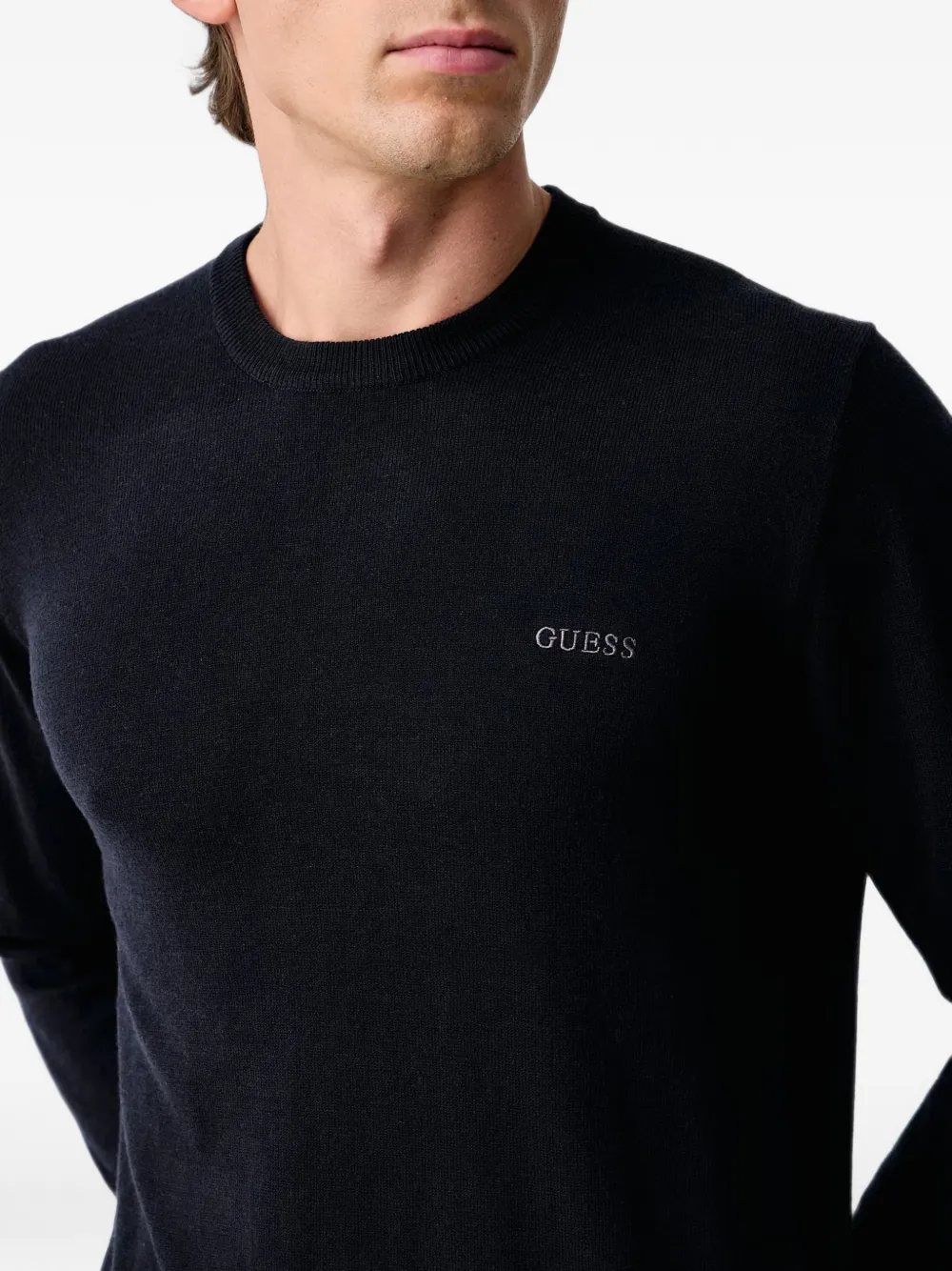 GUESS USA Trui met geborduurd logo en ronde hals Zwart