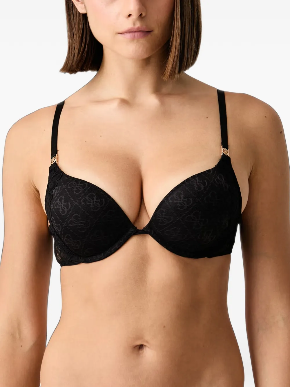 GUESS USA monogram-print lace-trim bra - Schwarz