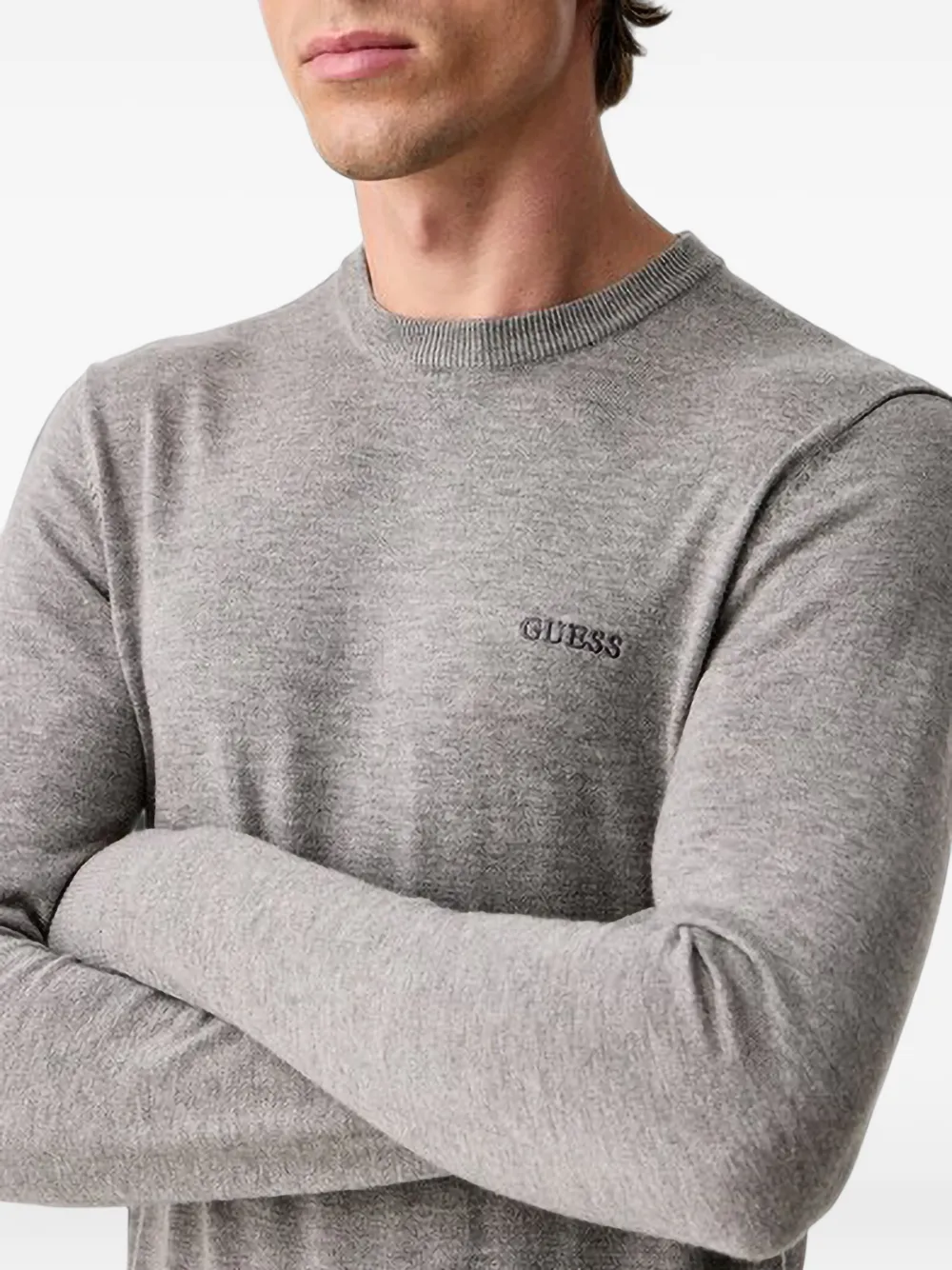 GUESS USA Trui met geborduurd logo en ronde hals Grijs