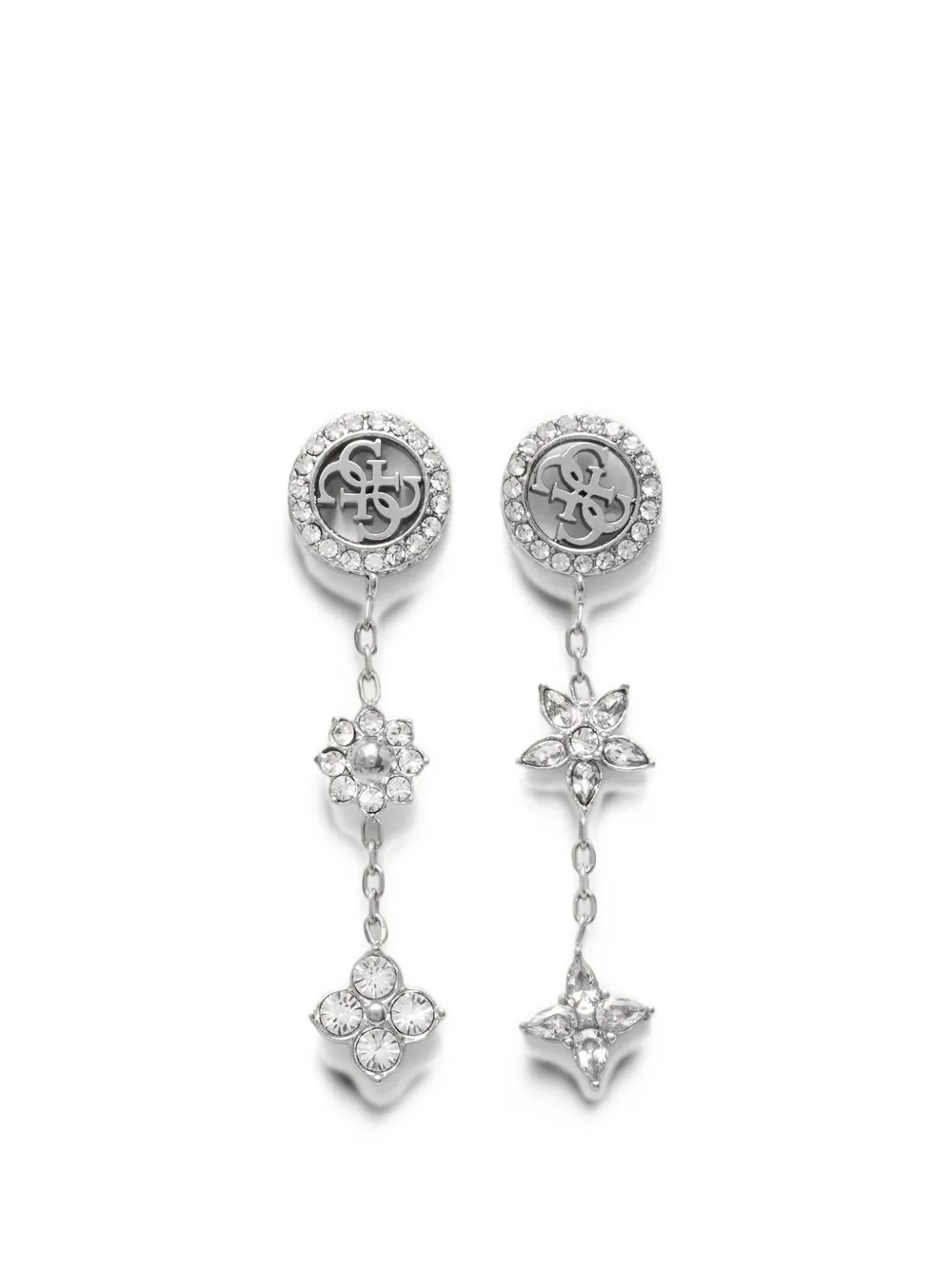 GUESS USA crystal-embellished floral drop earrings - Silber