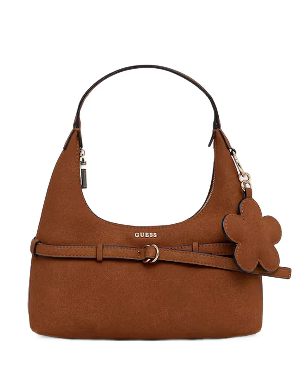 GUESS USA mini hobo Taylor buckle-detail flower-charm tote bag - Marron GUESS USA mini hobo Taylor buckle-detail flower-charm tote bag - Marron