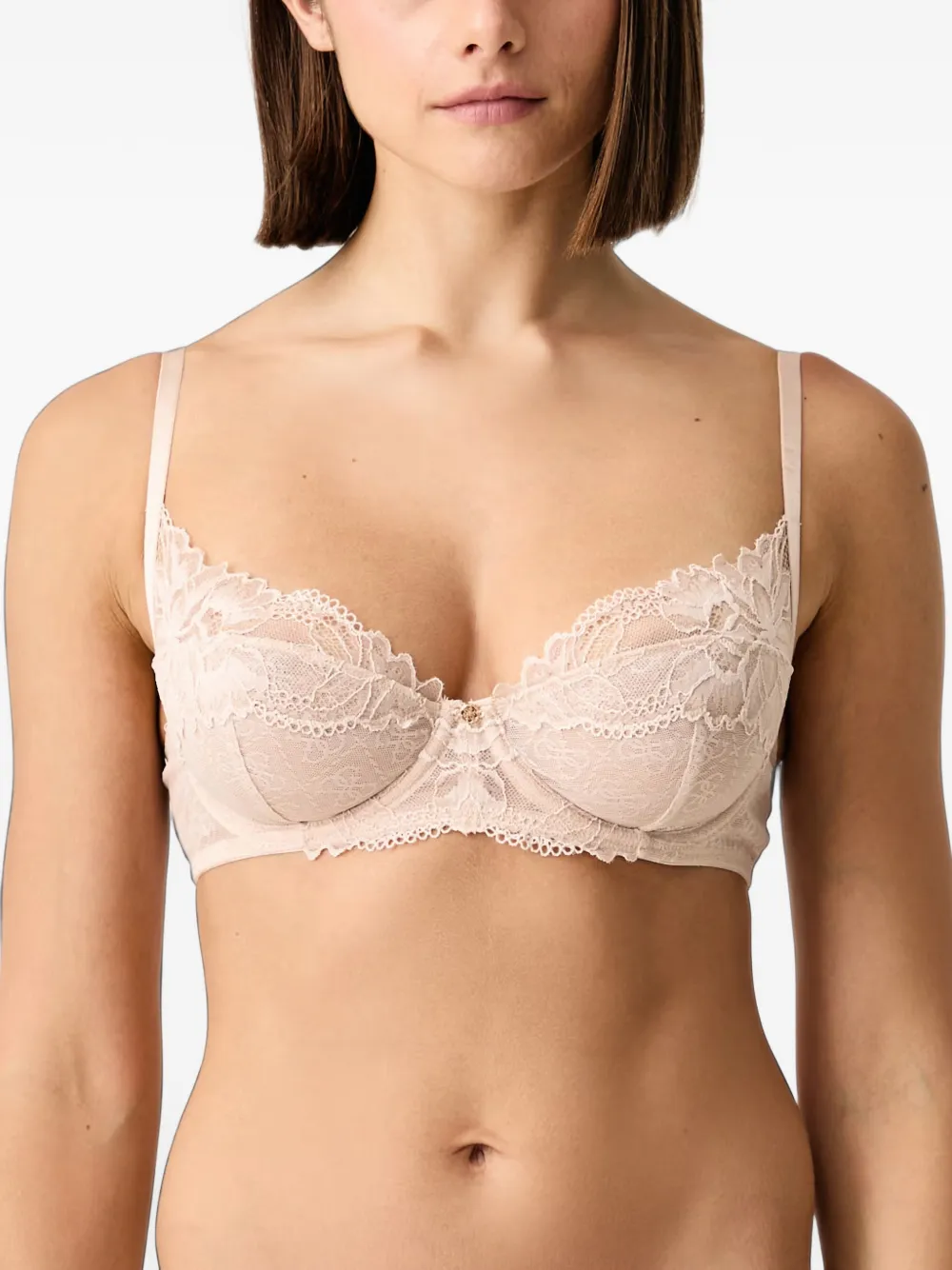 GUESS USA lace-trim logo-pattern bra - Nude