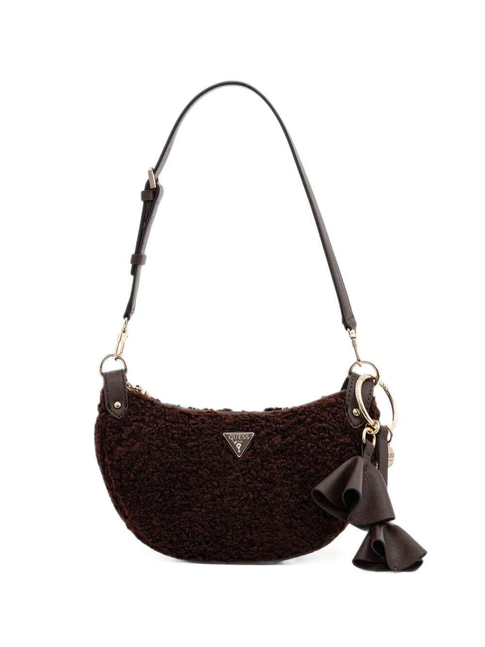 GUESS USA Katie logo-plaque bouclé shoulder bag - Marrone