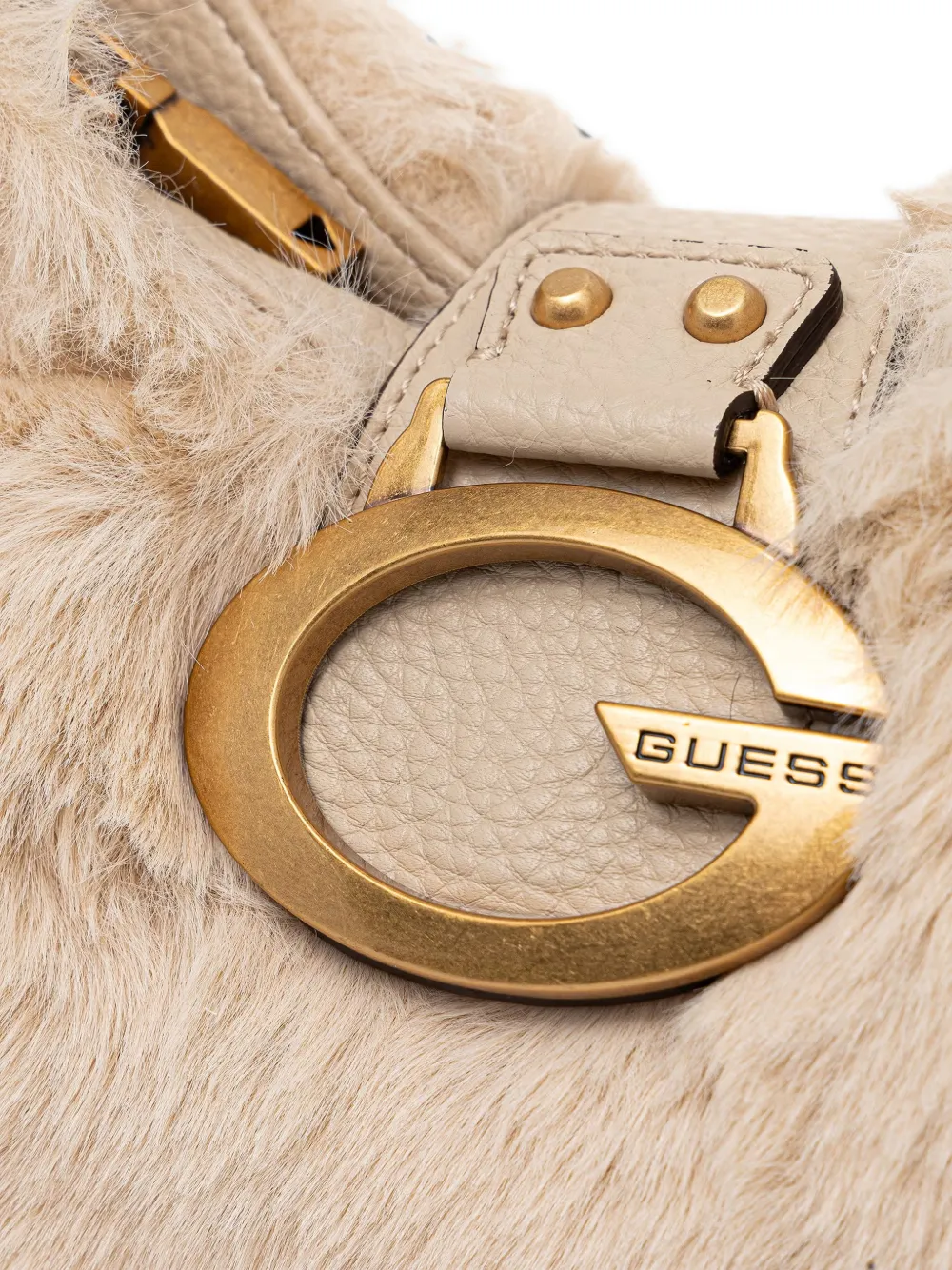 GUESS USA Camden mini faux fur shoulder bag Beige