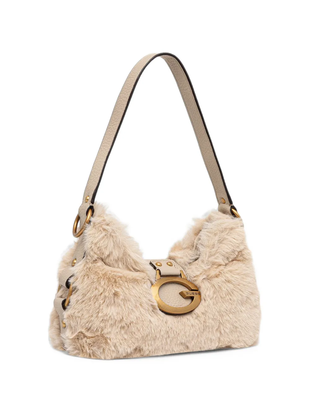 GUESS USA Camden mini faux fur shoulder bag Beige
