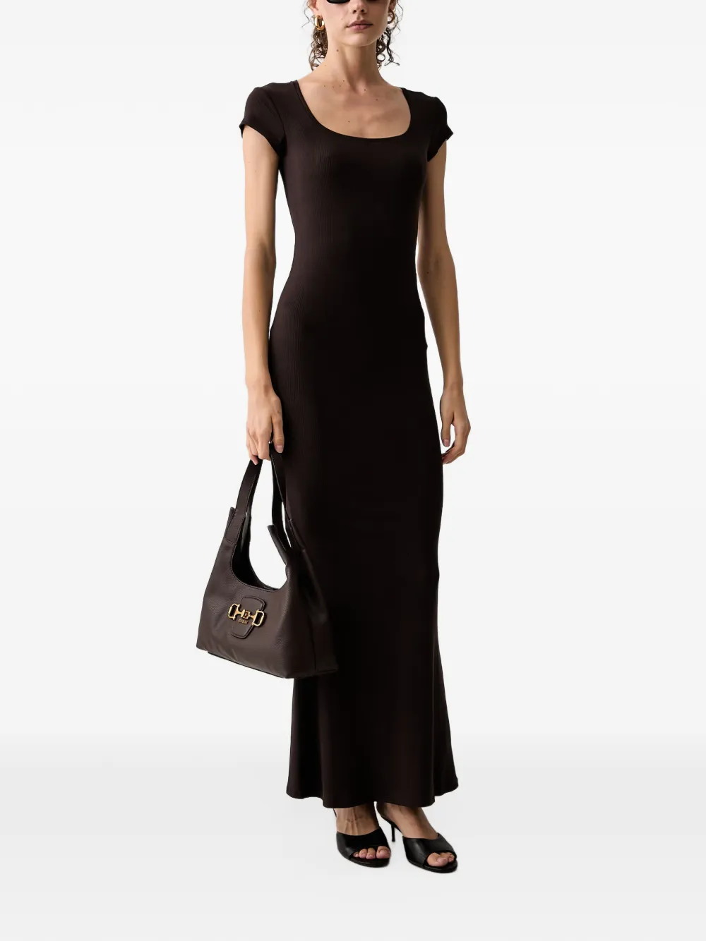 GUESS USA Geribbelde maxi-jurk met kapmouwen Bruin