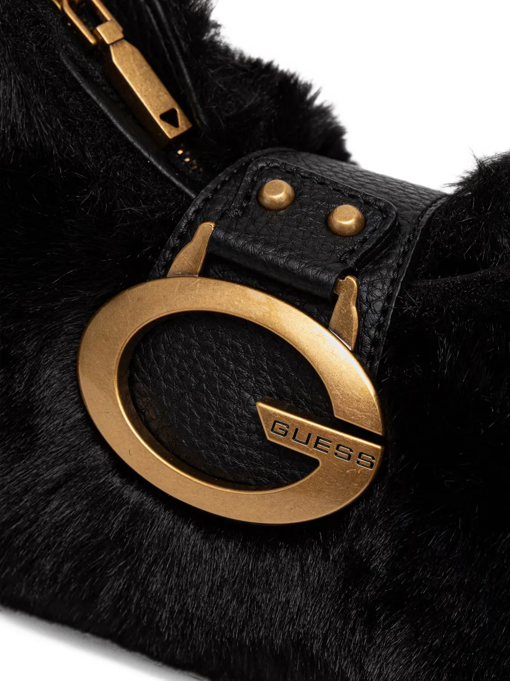 GUESS USA Camden mini faux fur shoulder bag Zwart