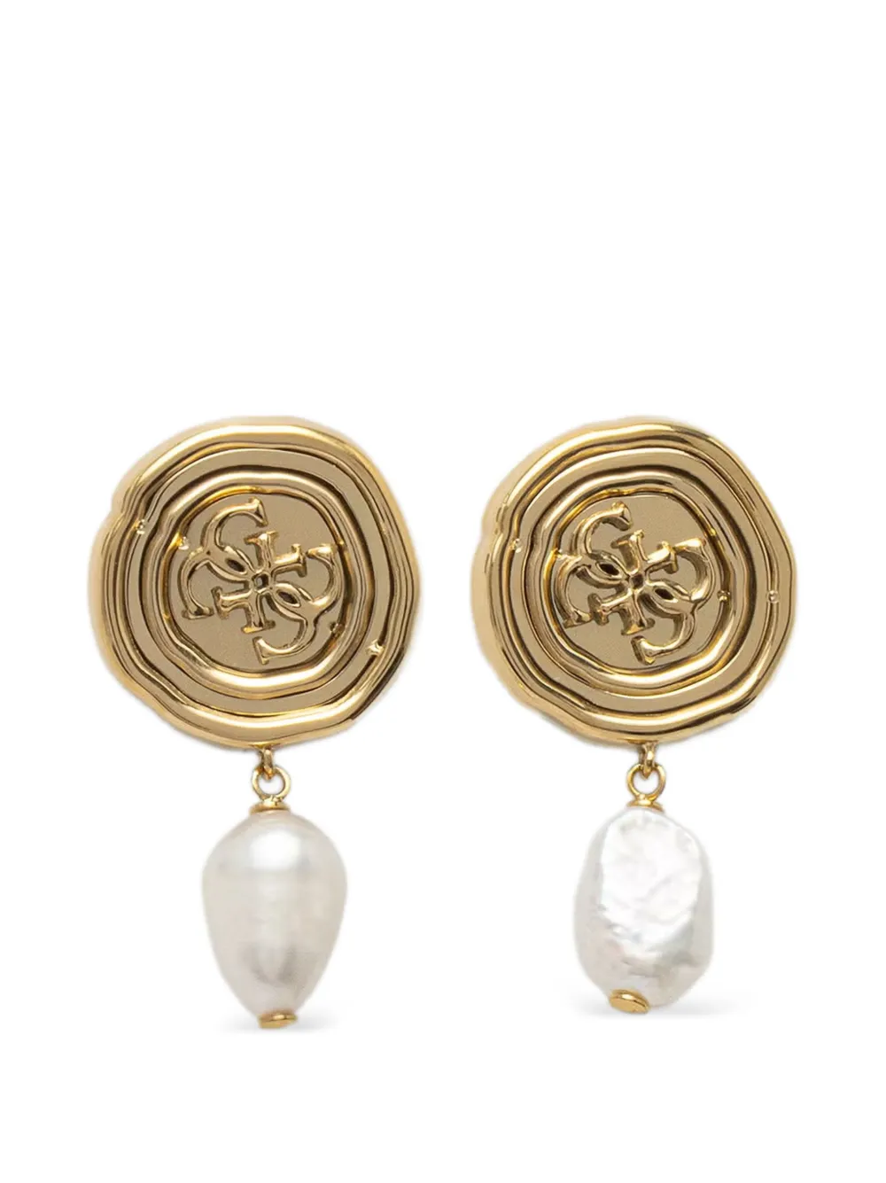 GUESS USA logo-plaque pearl-drop earrings - Oro