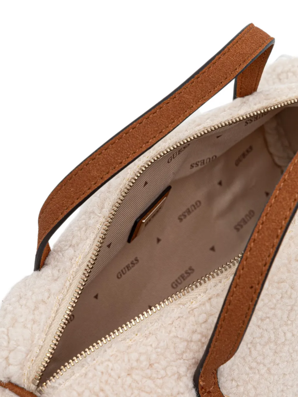 GUESS USA Taylor tonvormige tas van imitatielamswol Beige