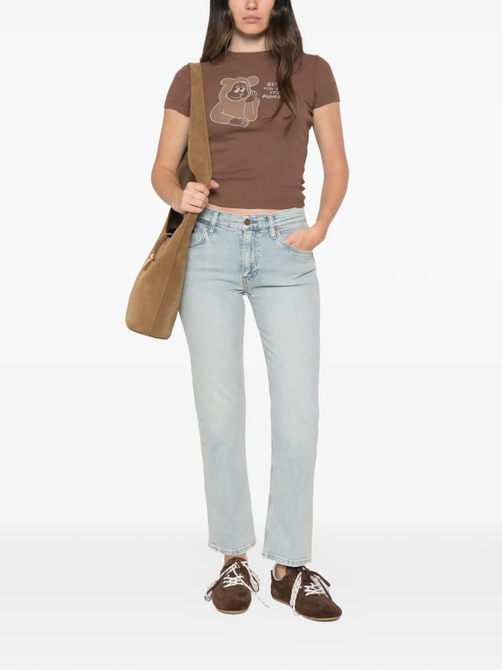 RE DONE 90s Baby Tee Monday T-shirt met grafische print Bruin
