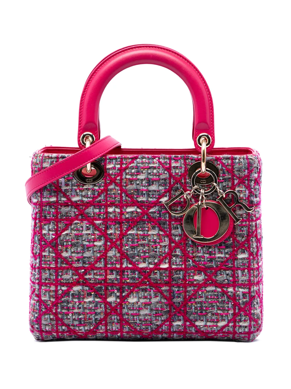 Christian Dior Pre-Owned 2012 mittelgroße Macrocannage Lady Dior Satchel-Tasche aus Tweed - Rosa