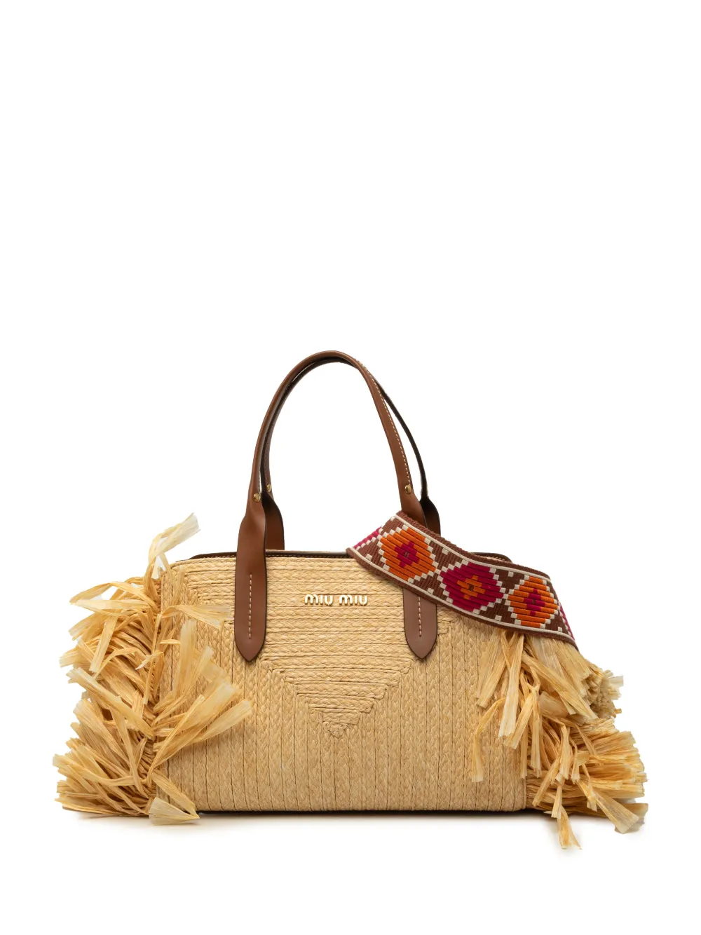 Miu Miu Pre-Owned sac à main en raphia à franges en paille (2010-2026) - Tons neutres Miu Miu Pre-Owned sac à main en raphia à franges en paille (2010-2026) - Tons neutres