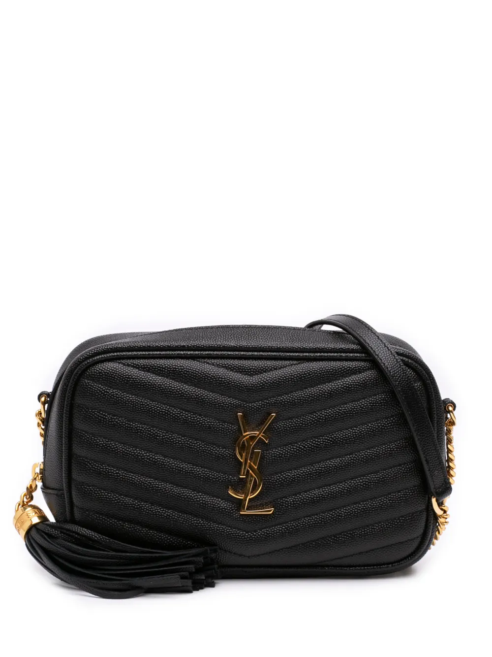 Saint Laurent Pre-Owned mini sacoche à bandoulière Lou à chevrons et texture Grain de Poudre avec monogramme (2021) - Noir
