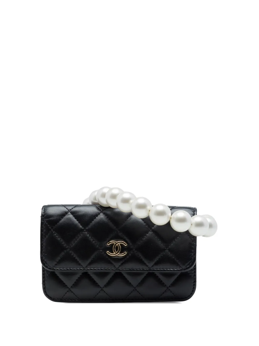 CHANEL Pre-Owned 2021 Quilted Calfskin Maxi Pearls Clutch With Chain crossbody bag - Black