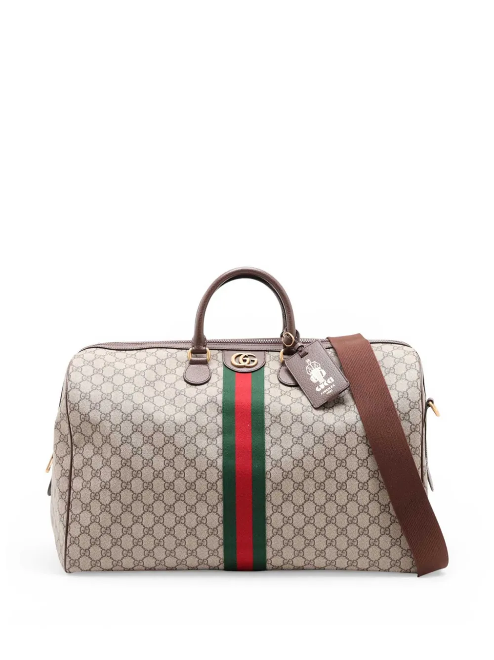 Gucci Pre-Owned 2000-2015 GG Supreme Web Ophidia boston bag - Marrone