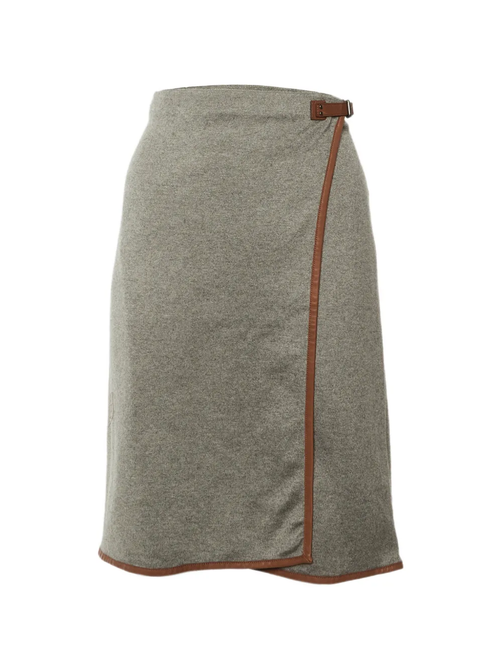 Ralph Lauren Vintage jupe portefeuille en maille à bords en cuir - Gris