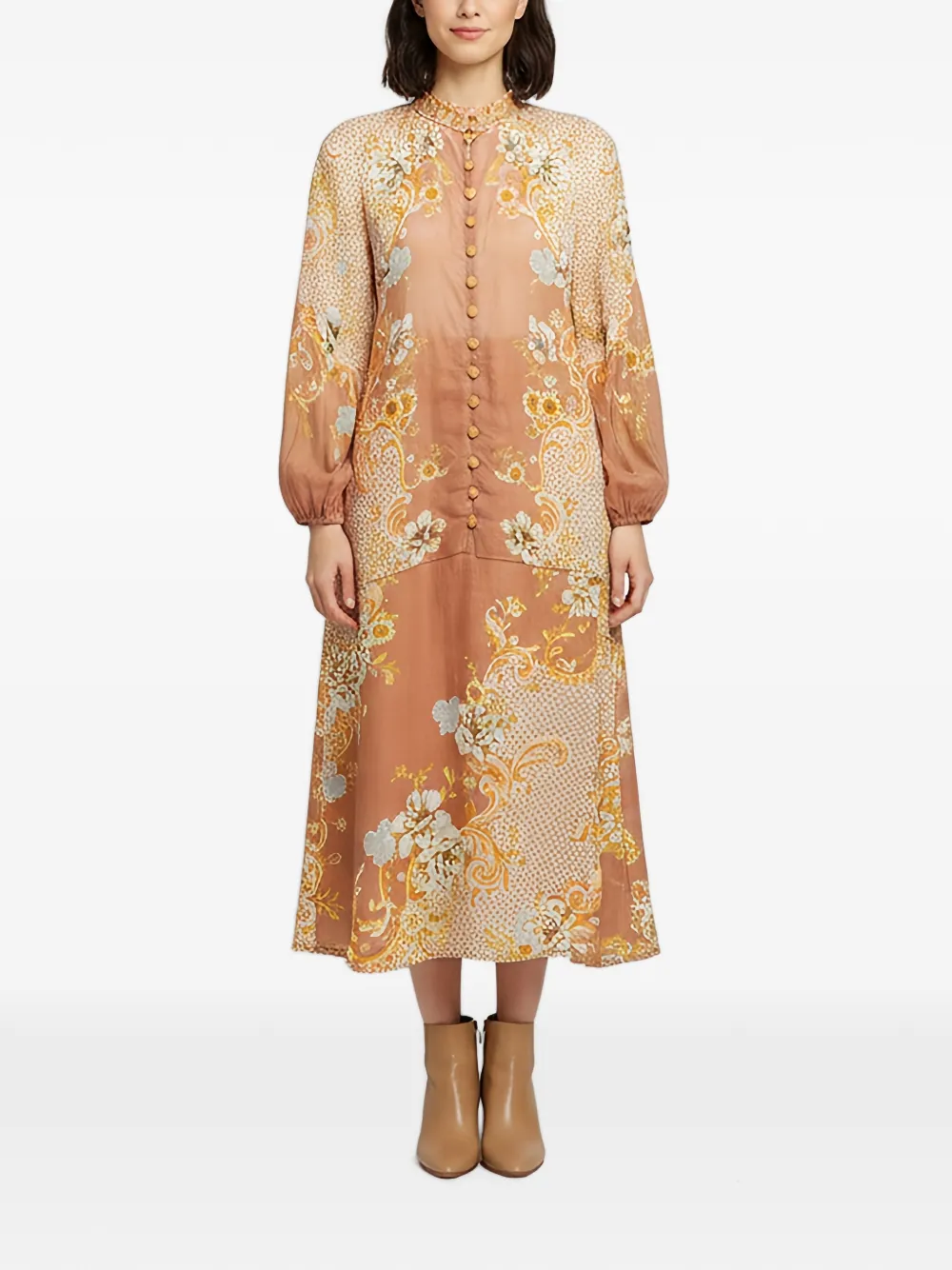 ZIMMERMANN floral-print puff-sleeve shirt and skirt set - Arancione