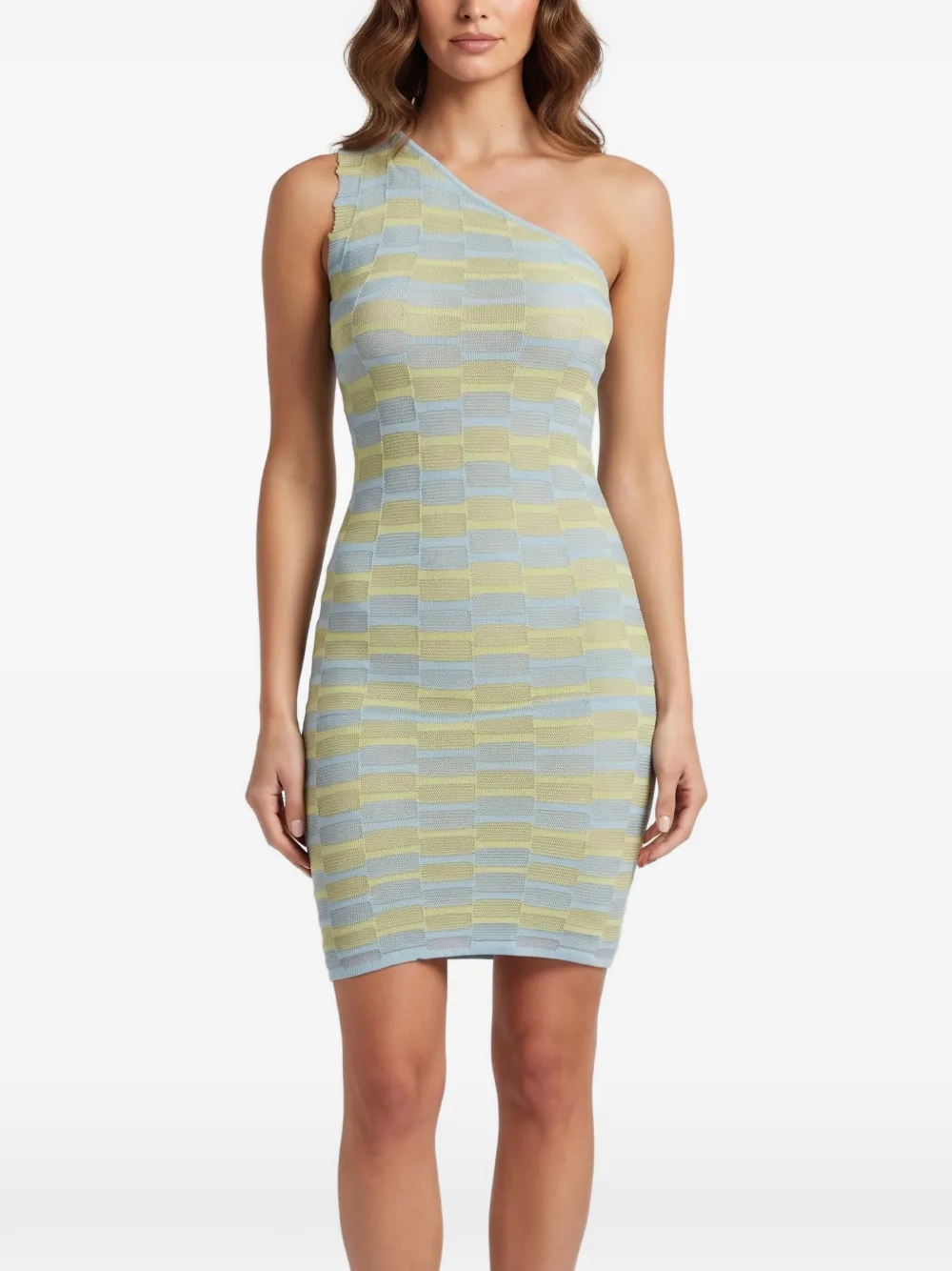 424 jacquard one-shoulder mini dress - Blu