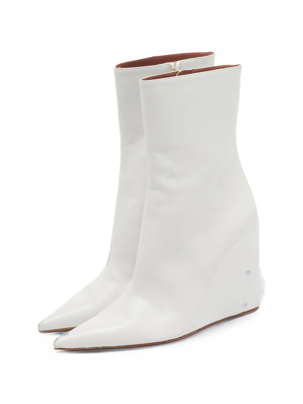 Pre-owned Amina Muaddi Pernille Wedge Ankle Boots In White