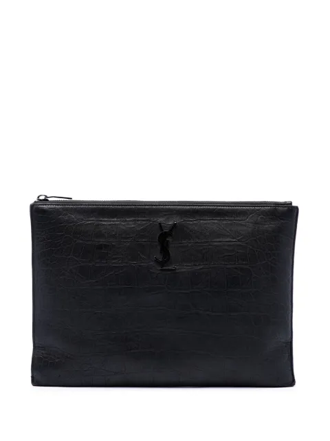 Saint Laurent Pre-Owned 2020 Croc Embossed Leather Monogram iPad Case clutch bag