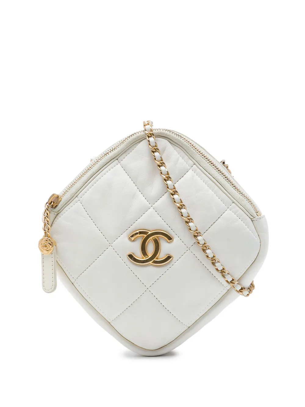 CHANEL Pre-Owned 2020 CC Quilted Lambskin Diamond Clutch with Chain crossbody bag - Bianco