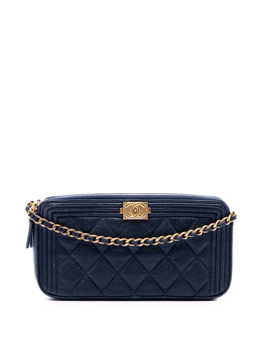 CHANEL Pre-Owned 2018-2019 Quilted Caviar Boy Double Zip Wallet On Chain crossbody bag - Blue