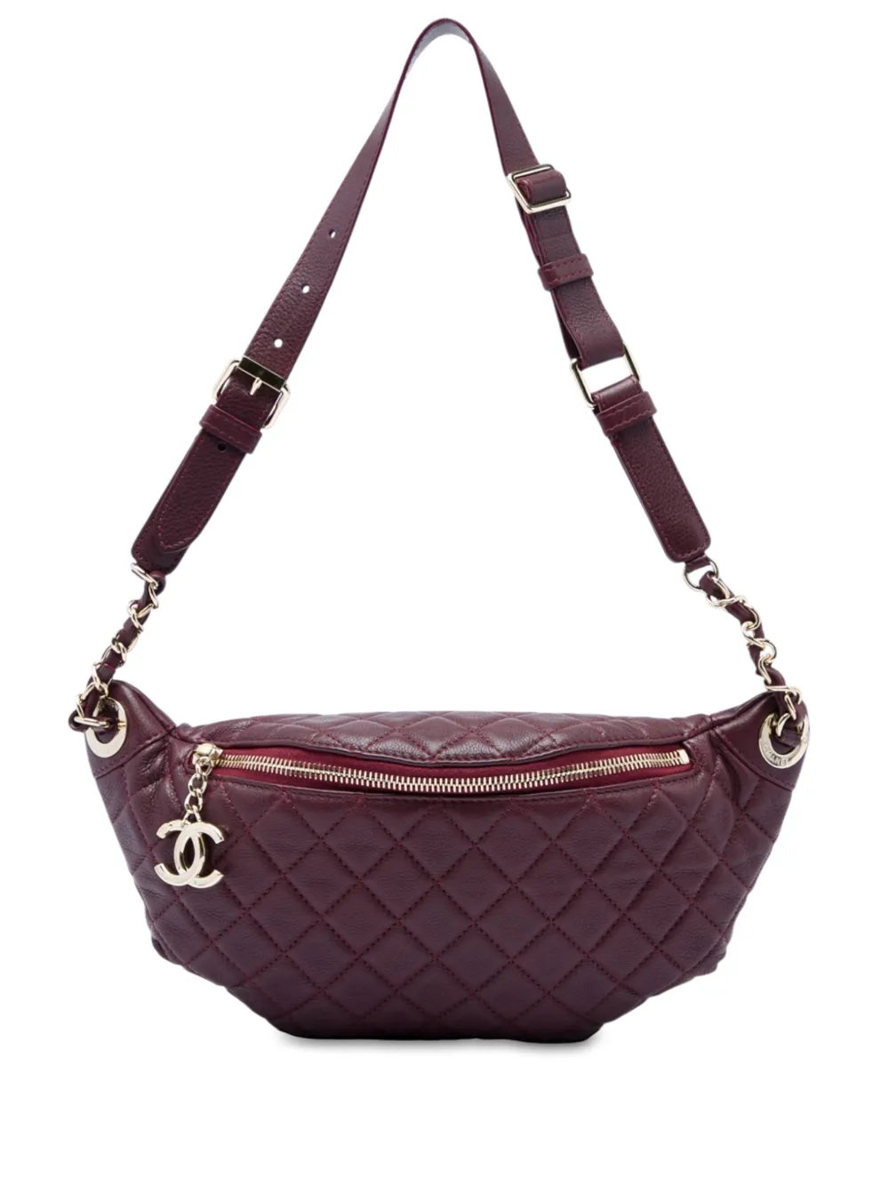 CHANEL Pre-Owned 2018-2019 Quilted Calfskin Banane Waist Bag belt bag - Rosso